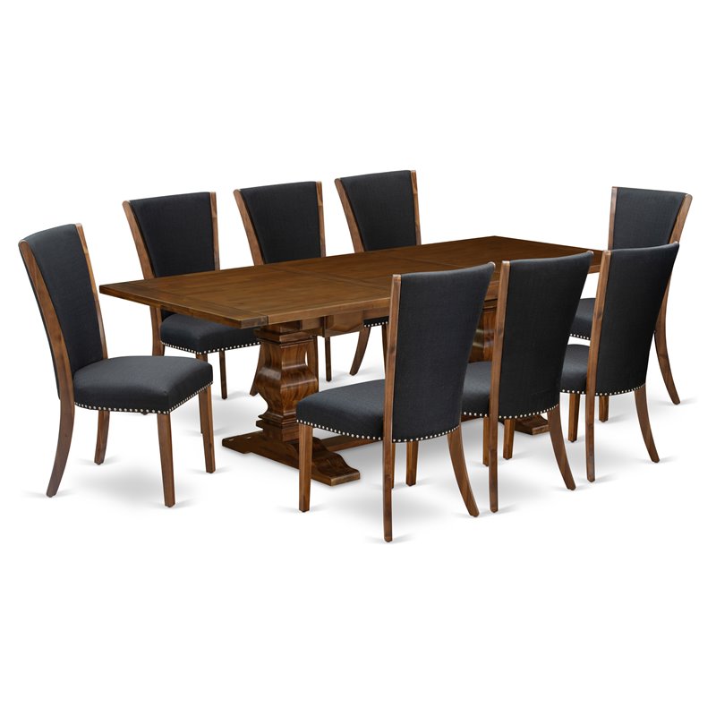 East West Furniture Lassale 9-piece Wood Dining Set in Walnut/Black