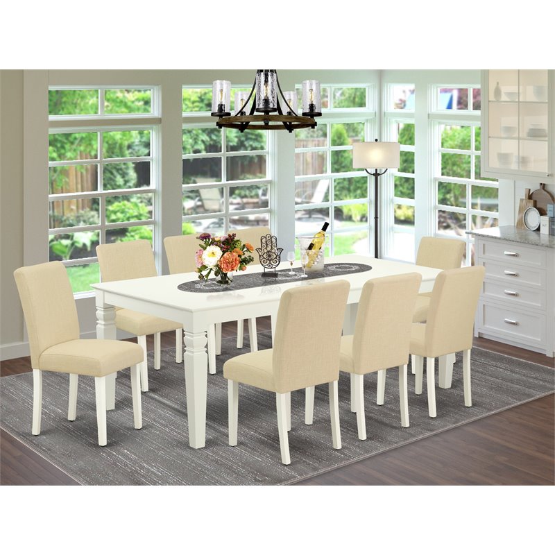 East West Furniture Logan 9-piece Wood Dining Set with Fabric Seat in White