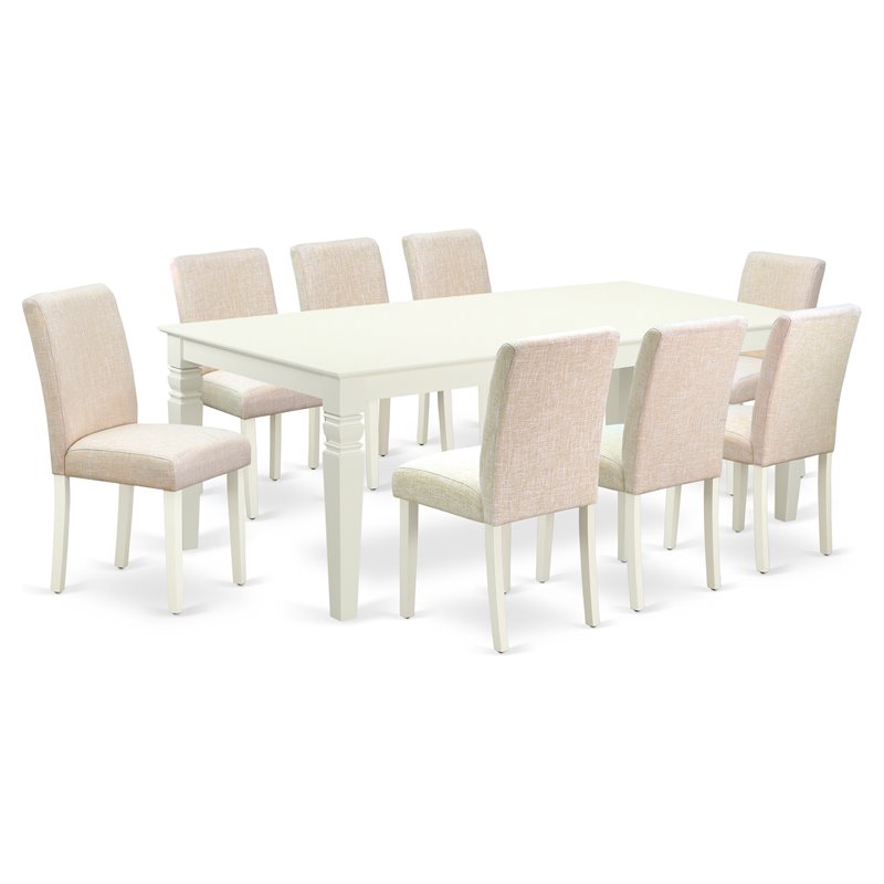 East West Furniture Logan 9-piece Wood Dining Set with Fabric Seat in White