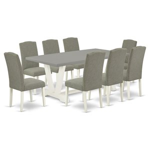 East West Furniture V-Style 9-piece Wood Dining Table Set in White/Dark Shitake