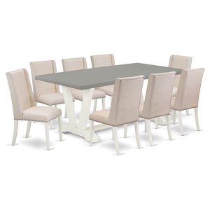 East West Furniture V-Style 9-piece Wood Dining Set in Linen White/Cream/Cement