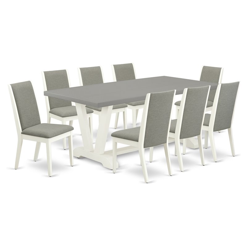 East West Furniture V-Style 9-piece Wood Dining Set in White/Shitake/Cement