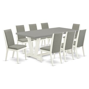 East West Furniture V-Style 9-piece Wood Dining Set in White/Shitake/Cement