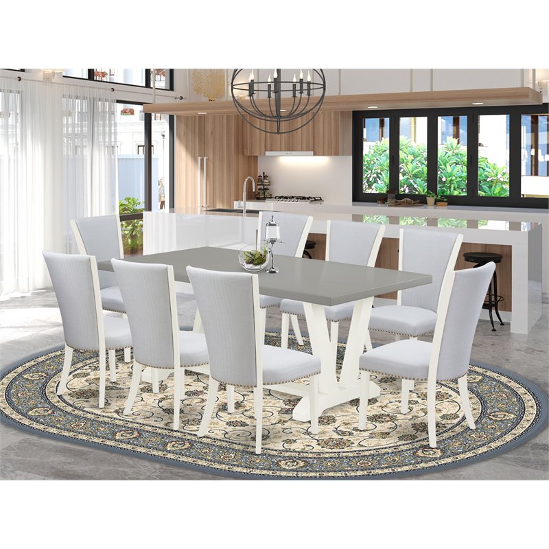 East West Furniture V-Style 9-piece Wood Dining Set in Linen White/Gray/Cement