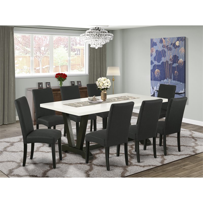 East West Furniture V-Style 9-piece Wood Dining Set in Black/White