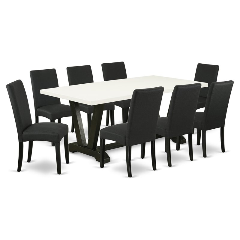 East West Furniture V-Style 9-piece Wood Dining Set in Black/White