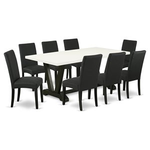 East West Furniture V-Style 9-piece Wood Dining Set in Black/White