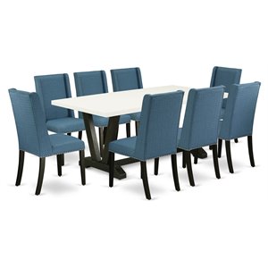East West Furniture V-Style 9-piece Traditional Wood Kitchen Table Set in Black