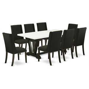 East West Furniture V-Style 9-piece Traditional Wood Kitchen Set in Black