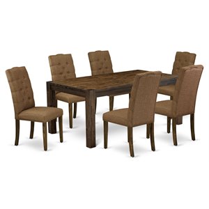 East West Furniture Lismore 7-piece Wood Dining Set in Jacobean Brown