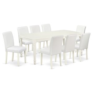 East West Furniture Dover 9-piece Wood Dining Set with Leather Seat in White