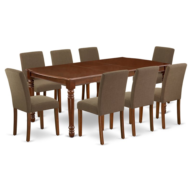 East West Furniture Dover 9-piece Wood Dining Set in Mahogany/Coffee