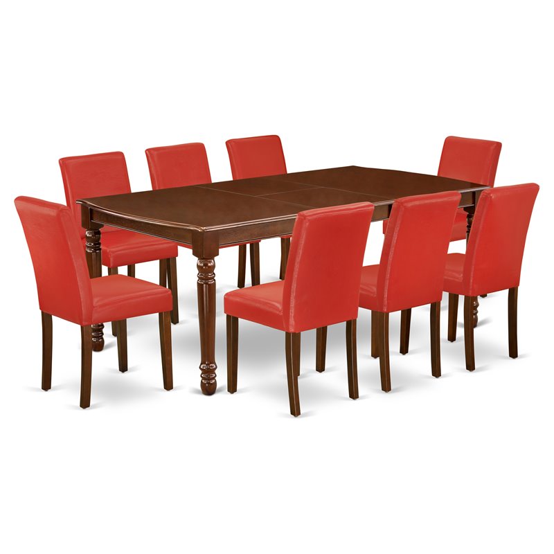 East West Furniture Dover 9-piece Wood Dining Set in Mahogany/Firebrick Red