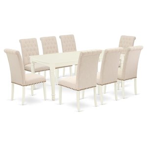East West Furniture Dover 9-piece Wood Dining Set with Fabric Seat in White