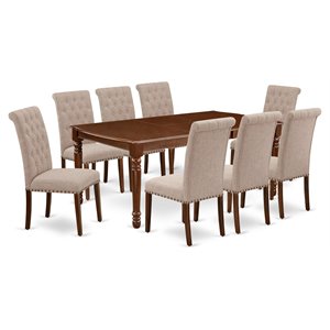 East West Furniture Dover 9-piece Wood Dining Set in Mahogany/Light Fawn