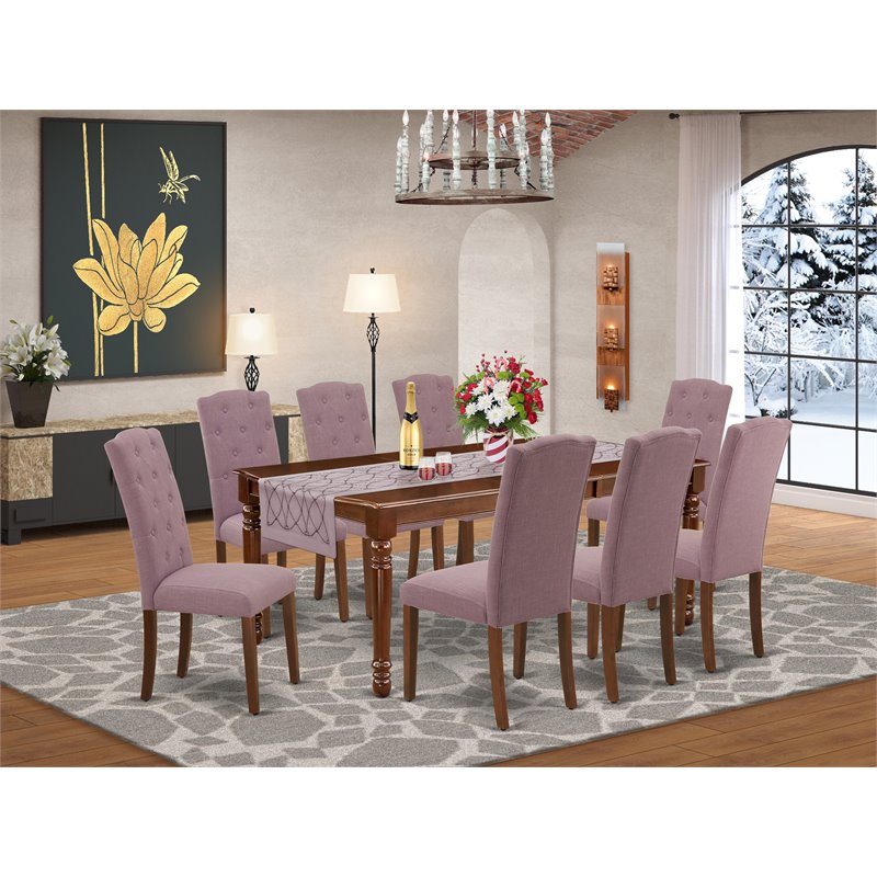 East West Furniture Dover 9-piece Wood Dining Set in Mahogany/Dahlia