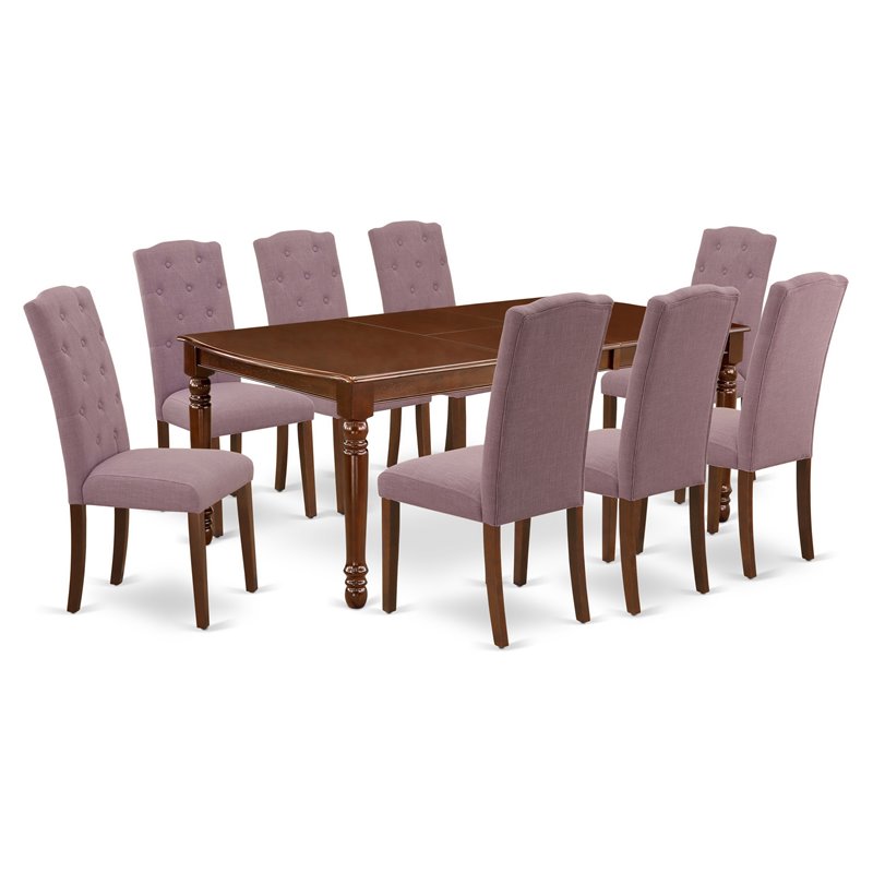 East West Furniture Dover 9-piece Wood Dining Set in Mahogany/Dahlia