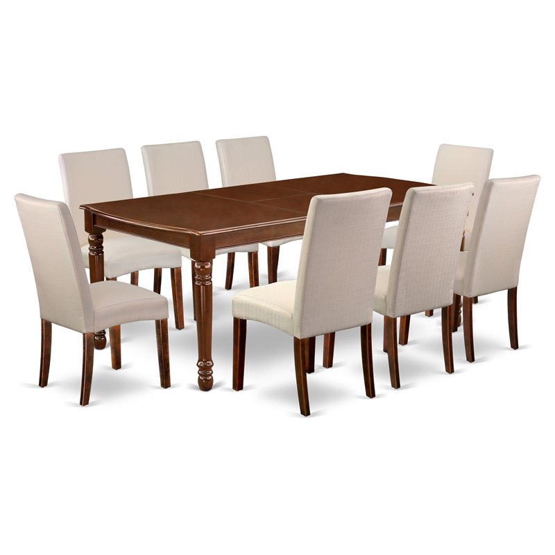 East West Furniture Dover 9-piece Wood Dining Set in Mahogany/Cream