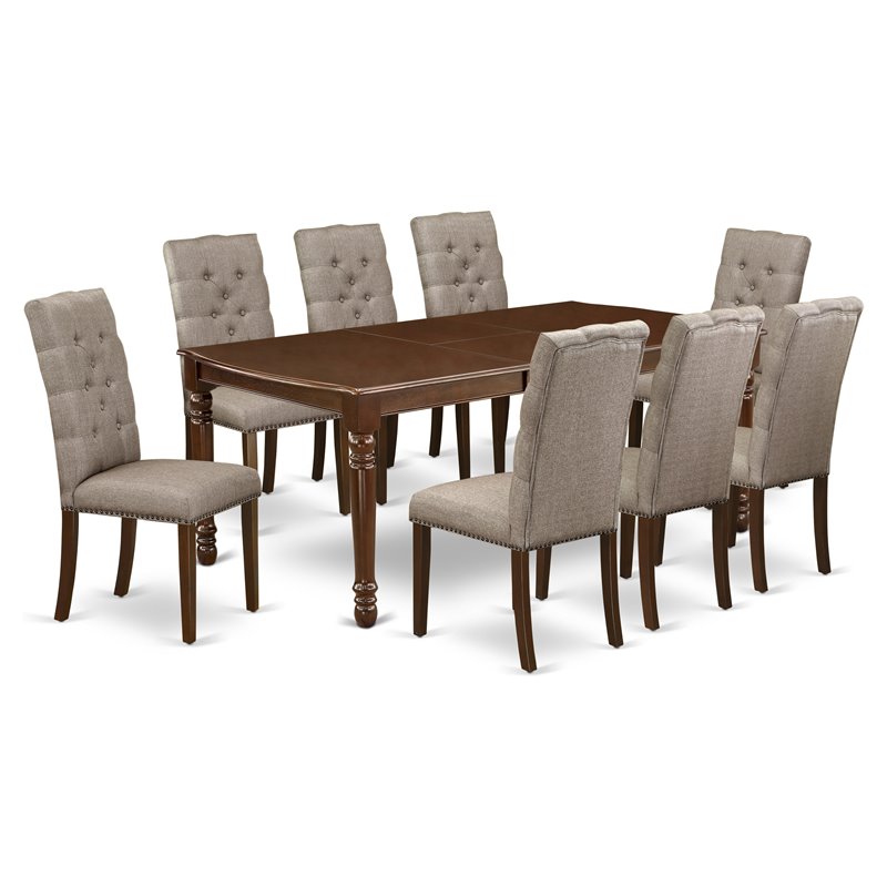 East West Furniture Dover 9-piece Traditional Wood Dining Set in Mahogany