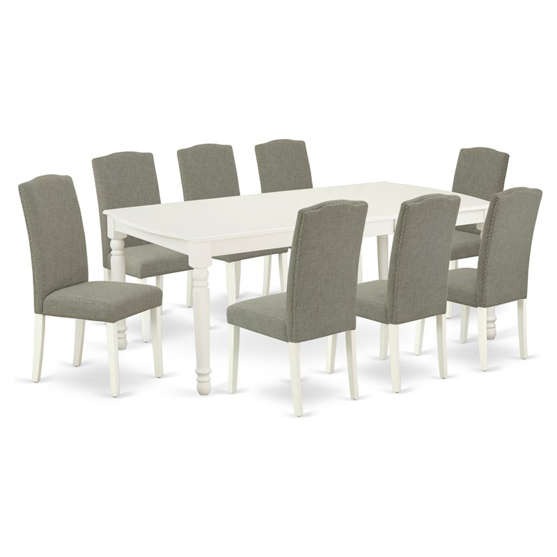 East West Furniture Dover 9-piece Wood Dining Set in Linen White/Dark Shitake