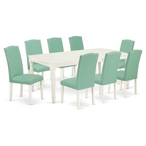 East West Furniture Dover 9-piece Wood Dining Set in Linen White/Pond