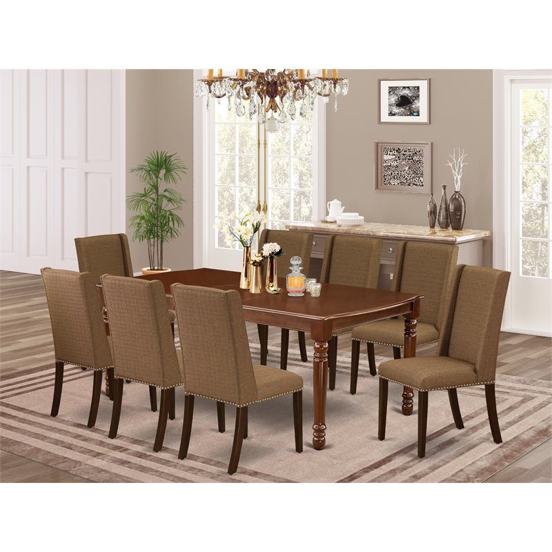 East West Furniture Dover 9-piece Wood Dining Set with High Back in Mahogany