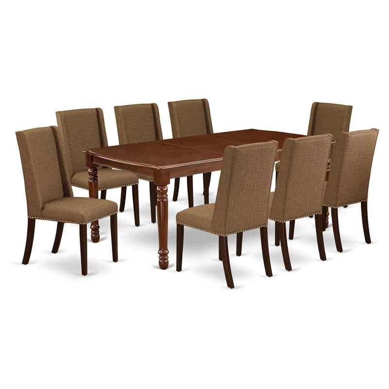 East West Furniture Dover 9-piece Wood Dining Set with High Back in Mahogany