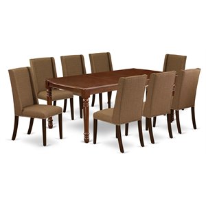 East West Furniture Dover 9-piece Wood Dining Set with High Back in Mahogany