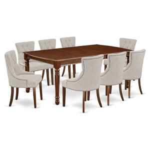 East West Furniture Dover 9-piece Wood Dining Set in Mahogany/Doeskin