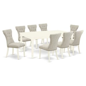 East West Furniture Dover 9-piece Wood Dining Table and Chair Set in Linen White