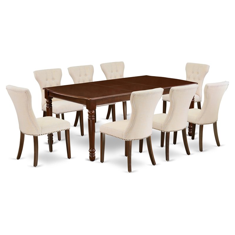 East West Furniture Dover 9-piece Wood Dining Table Set in Mahogany