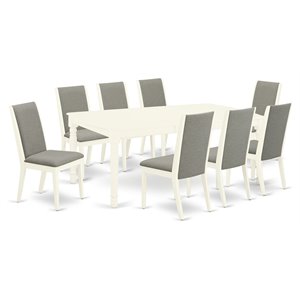 East West Furniture Dover 9-piece Wood Dining Table and Chairs in Linen White