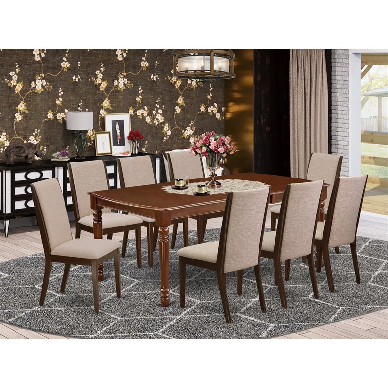 East West Furniture Dover 9-piece Wood Dining Room Set in Mahogany