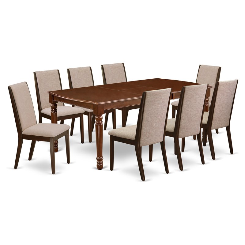 East West Furniture Dover 9-piece Wood Dining Room Set in Mahogany
