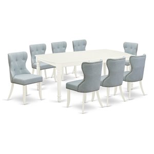 East West Furniture Dover 9-piece Wood Table and Dining Chair Set in Linen White