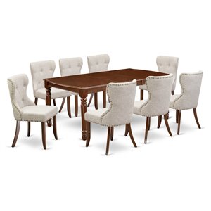 East West Furniture Dover 9-piece Wood Kitchen Table Set in Mahogany