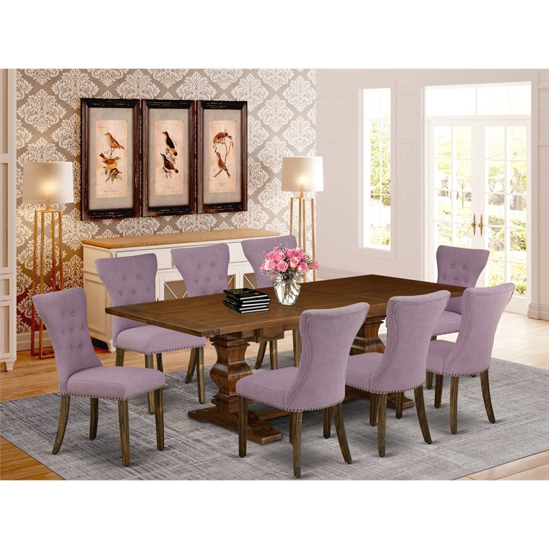 East West Furniture Lassale 9-piece Wood Dining Set in Walnut/Dahlia