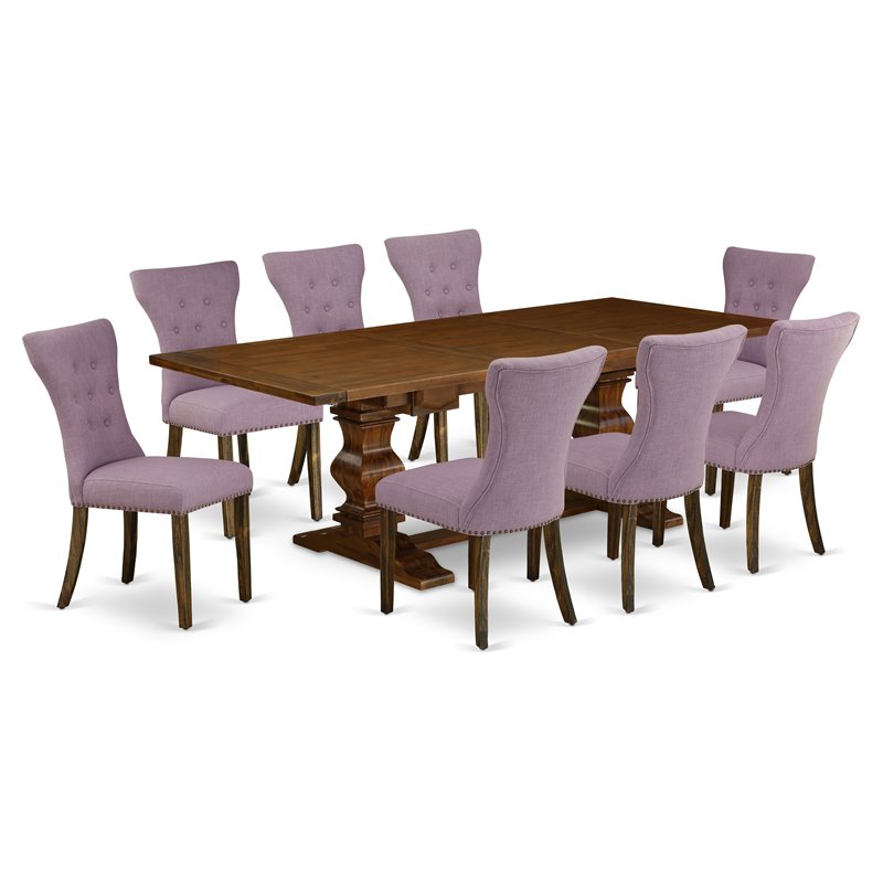 East West Furniture Lassale 9-piece Wood Dining Set in Walnut/Dahlia
