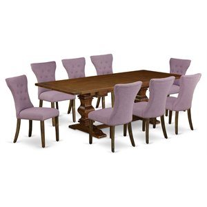 East West Furniture Lassale 9-piece Wood Dining Set in Walnut/Dahlia