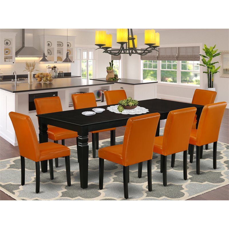 East West Furniture Logan 9-piece Wood Dining Set in Black/Baked Bean