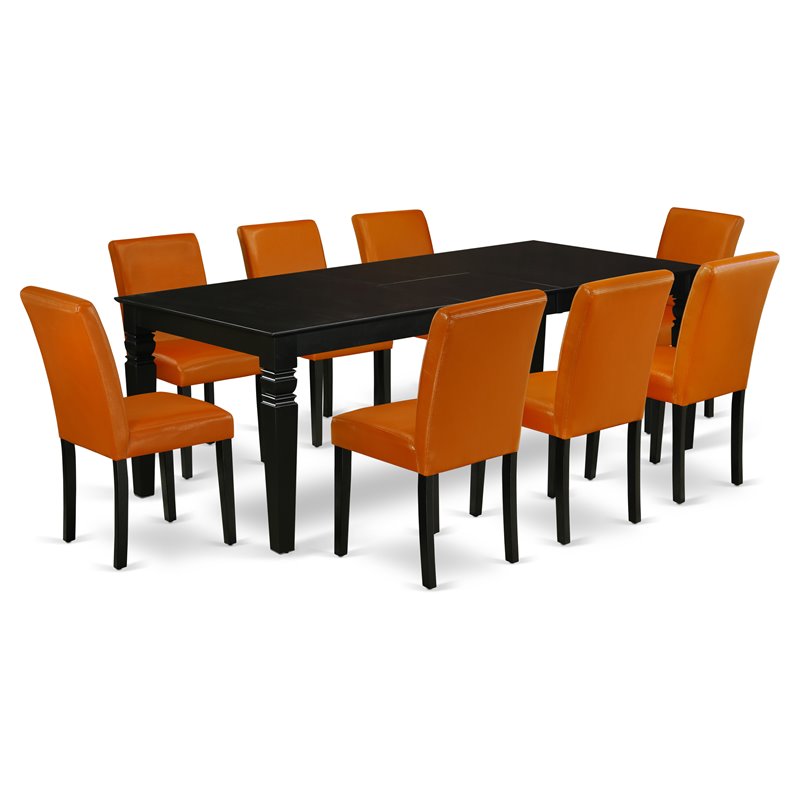 East West Furniture Logan 9-piece Wood Dining Set in Black/Baked Bean