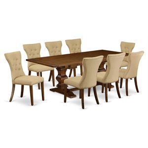East West Furniture Lassale 9-piece Wood Dining Set in Walnut/Brown