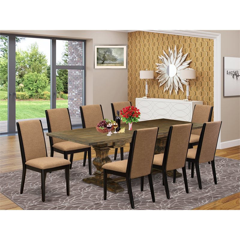 East West Furniture Lassale 9-piece Wood Dining Room Table Set in Jacobean Brown
