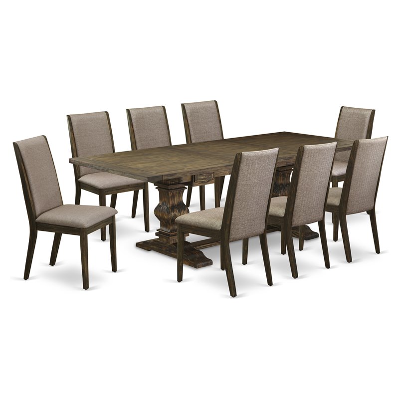 East West Furniture Lassale 9-piece Wood Dining Table and Chair Set in Brown