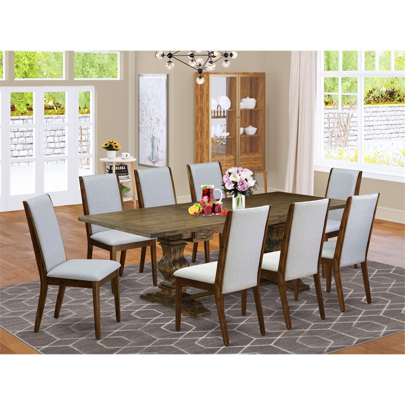 East West Furniture Lassale 9-piece Wood Dining Table and Chairs in Brown