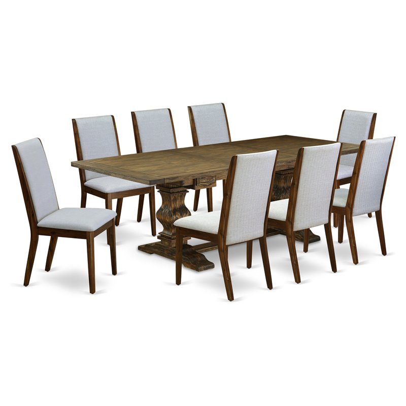 East West Furniture Lassale 9-piece Wood Dining Table and Chairs in Brown