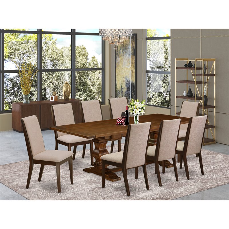 East West Furniture Lassale 9-piece Wood Dining Set in Walnut/Light Tan