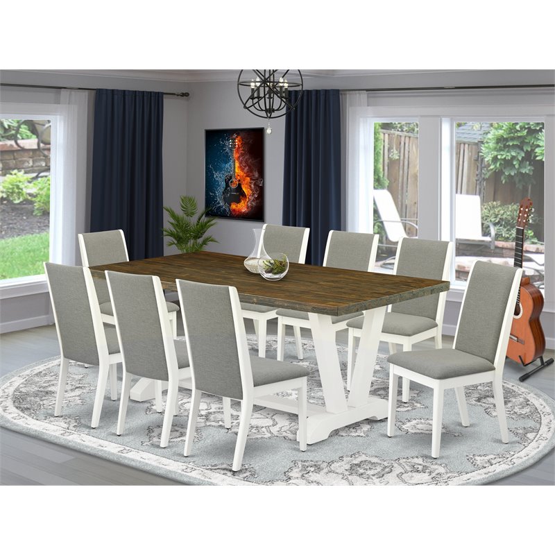 East West Furniture V-Style 9-piece Wood Dining Set in White/Shitake