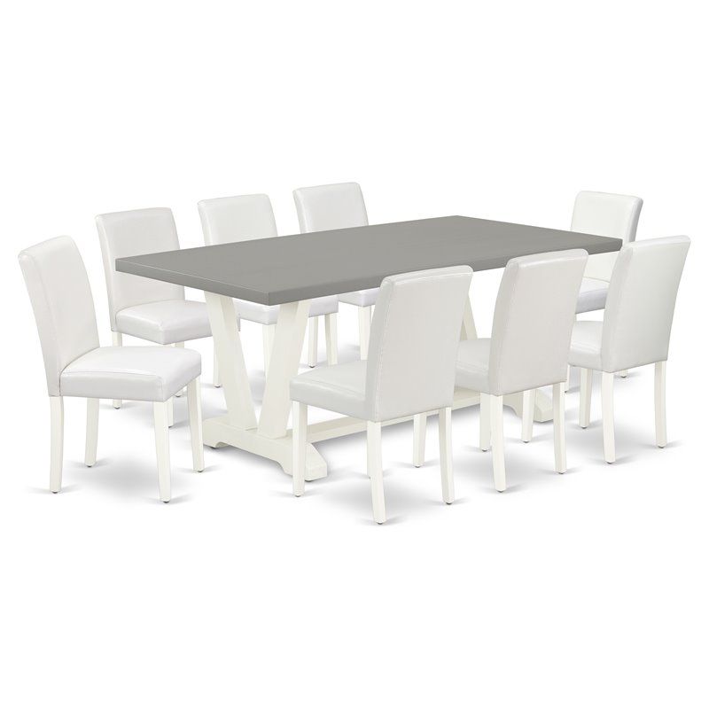 East West Furniture V-Style 9-piece Wood Dining Set in White/Cement