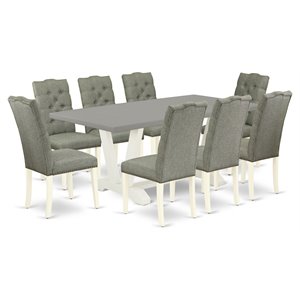 East West Furniture V-Style 9-piece Wood Dining Table Set in White/Smoke